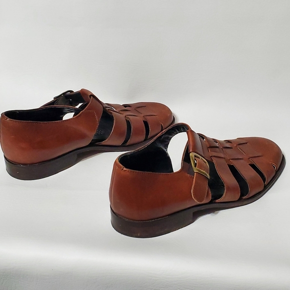 Pitti Shoes Firenze Brown Mens Sandals Cage Design Adjustable Buckle Size 7.5 D - Picture 5 of 13
